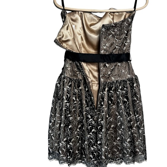 Gunne Sax Black Gold Bow Waist Mesh Lace Overlay Mini Vintage Y2K Prom Dress - Picture 11 of 14